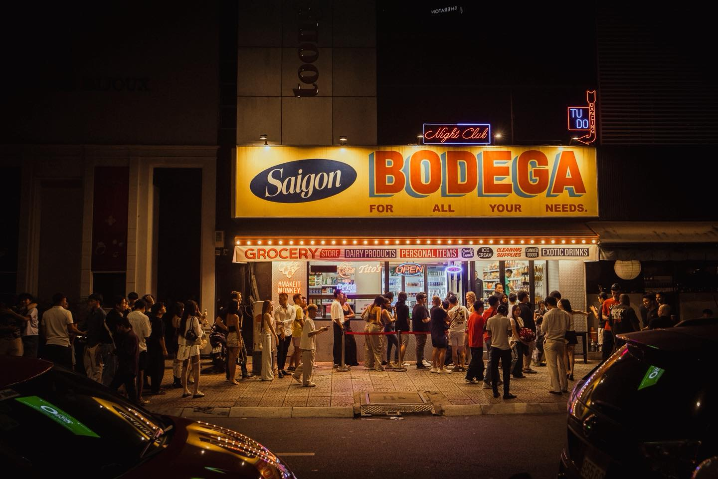 Saigon Bodega bar and night club at night